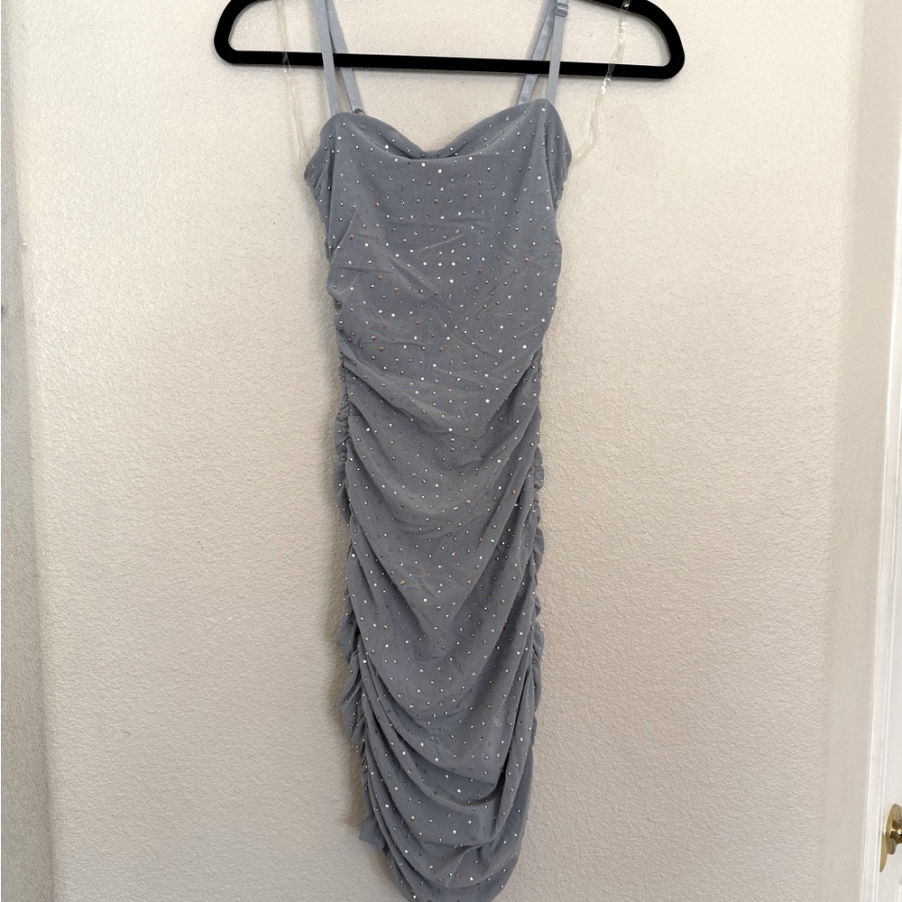 NWT Windsor Elegant Gray Ruched Studded Dress Size Small
